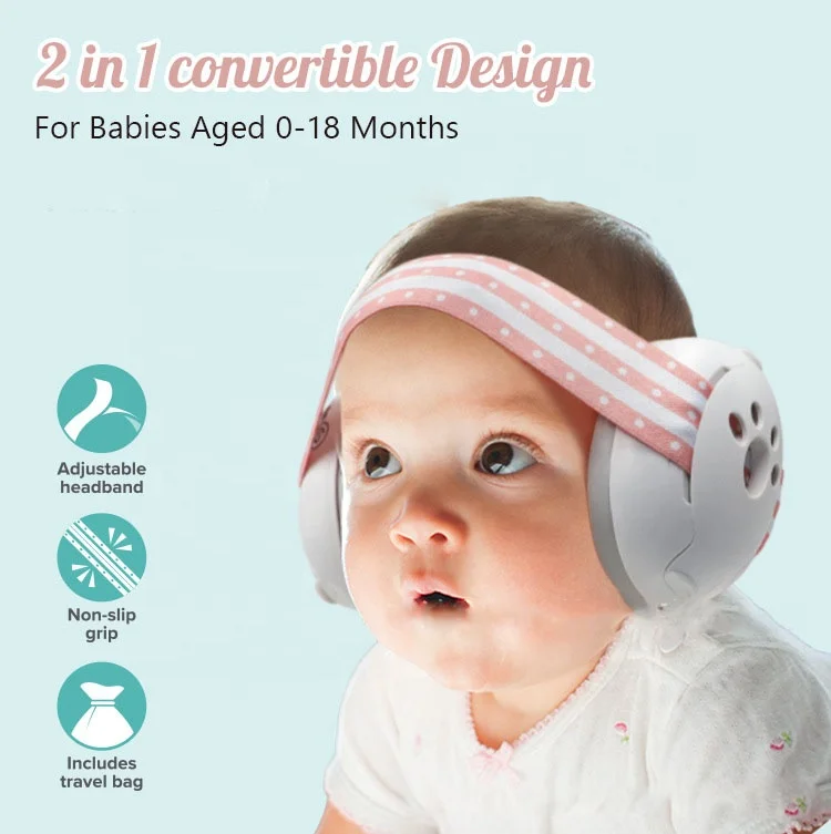 Baby Noise Cancelling Earmuffs Earphone 2 in 1Adjustable Headband Outdoor Sleep Comfortable Soft Sound Proof Earmuff for Infant