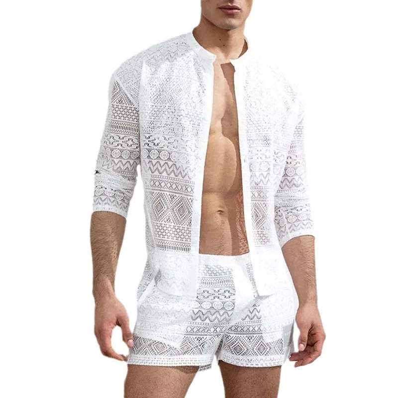 Long sleeved shirt casual shorts fashionable men's suit men's suit with summer suit sportswear