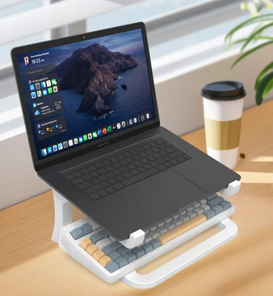 White Laptop Stand with Keyboard Tray – Portable Stand Suitable for MacBook, PC, and Tablets – Durable and Sturdy