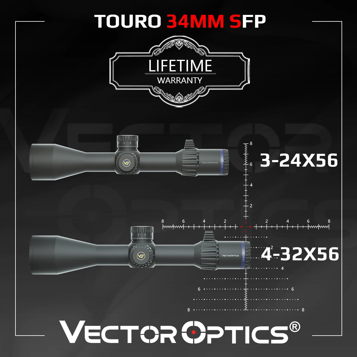 Vector Optics Taurus GenII 3-24x56/4-32x56 SFP Riflescope 34mm Tube With Zero Stop&Extra-low Dispersion ED Glass For Competition