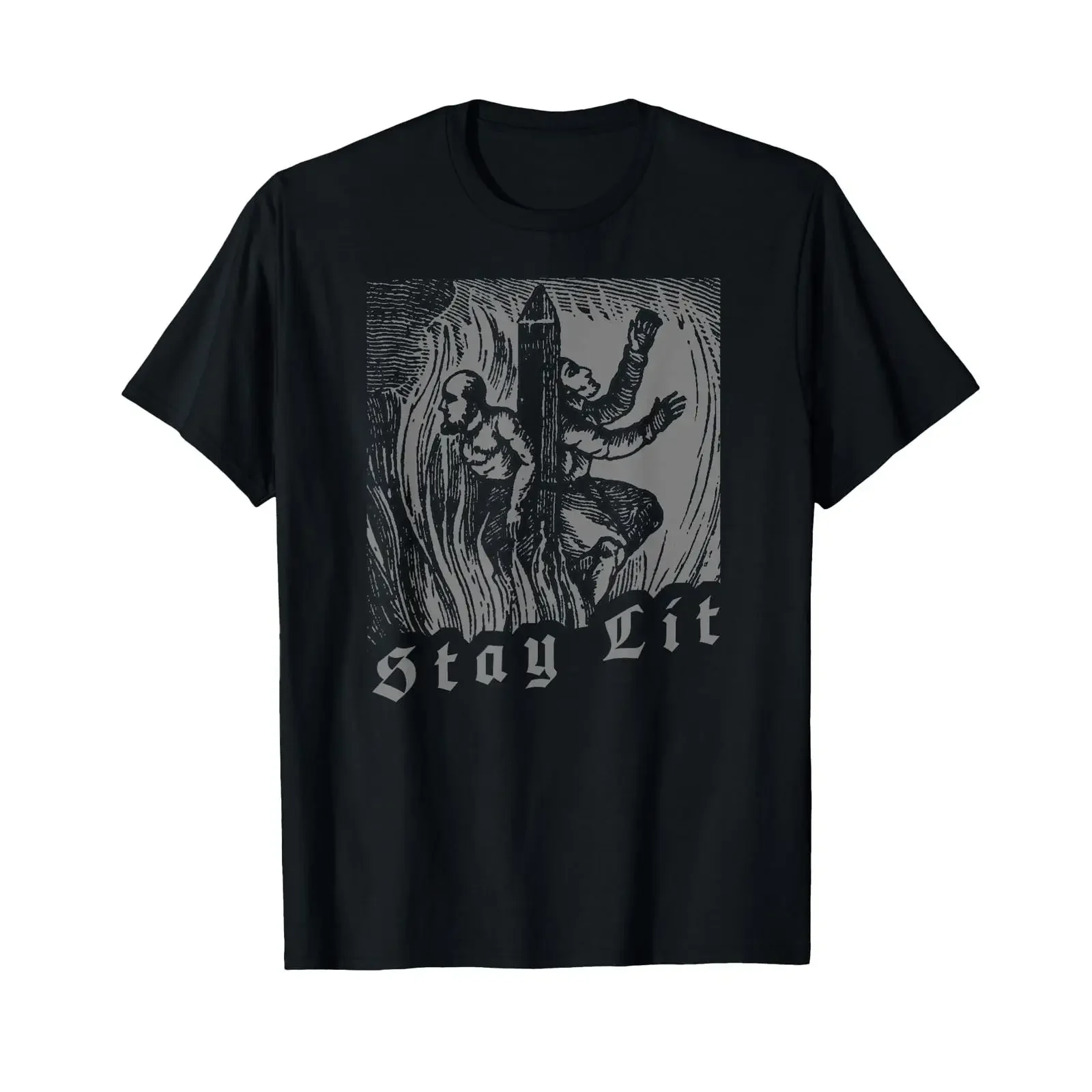 Stay Lit Burning Witches Occult Satanic Witchcraft 666 T Shirt vintage Washed streetwear Soft Slightly Unisex fashion