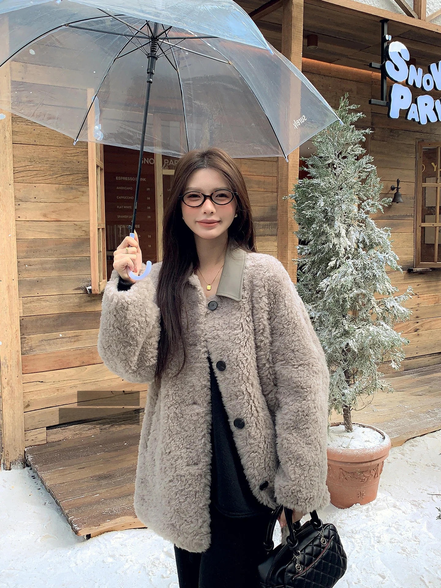 

00% Wool Real Fur Jaet Women's Mid-Length Winter New Sle eepskin Vest Plaid Design Long Sve Loose Fit Faionable