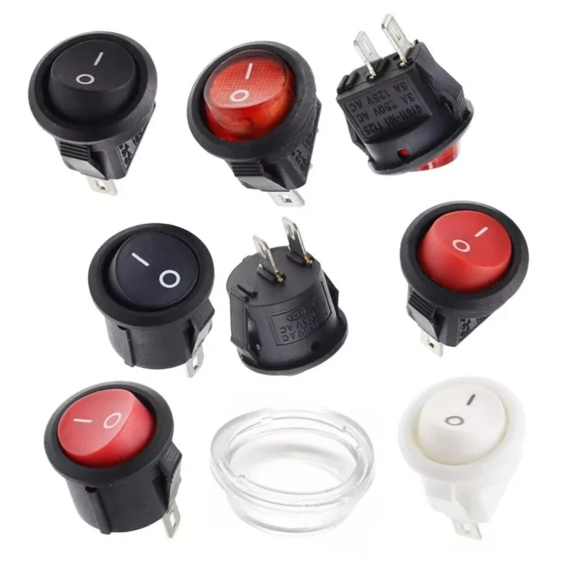 10PCS 15mm 2Pin3Pin 2-Position Round Boat Rocker Switch Illuminated Rocker Power Switch Small Round Type Black Red White