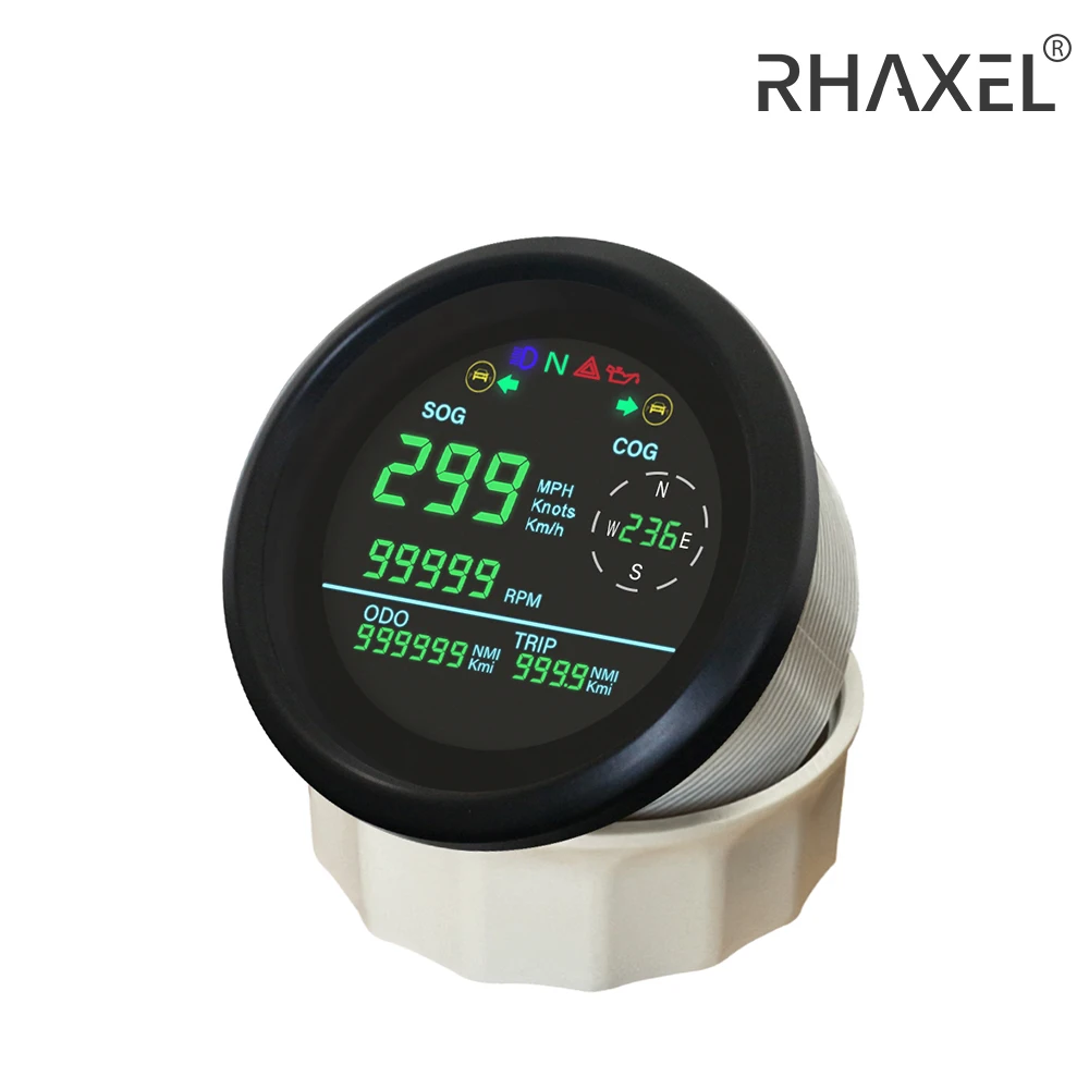 RHAXEL 85mm GPS Speedometer 0-299 KM/H Knots MPH Mileage Adjustable Overspeed Alarm Fuel Level Meter Voltmeter for Boat Car