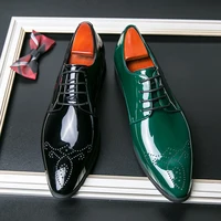 New Arrivals Green Oxfords for Men Pu  Round Toe Lace-up Solid Party  Mens Dress Shoes for Men with  Size 38-48 2