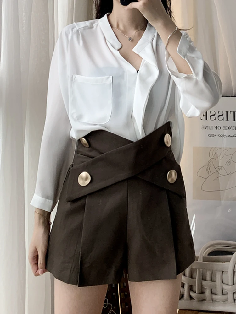 TWOTWINSTYLE Minimalist Cross Shorts For Women High Waist Plus Size Casual Loose Wide Leg Short Female 2022 Summer Fashion New