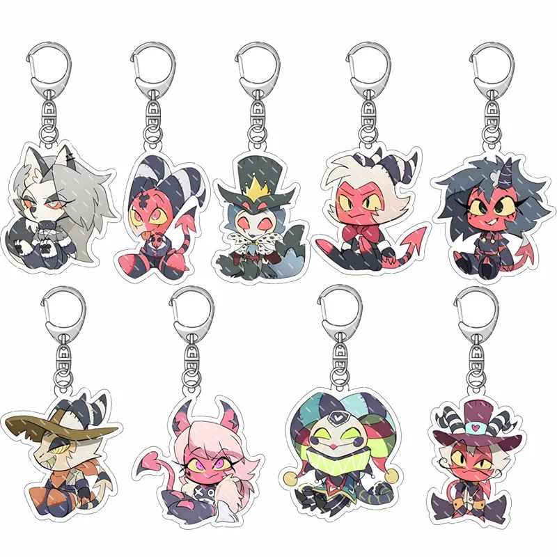 

Anime for Hazbin Hotel Charlie Morningstar Vaggie Niffty Angel Dust Alastor Husk Cartoon Car Acrylic Keychain Bag Charm