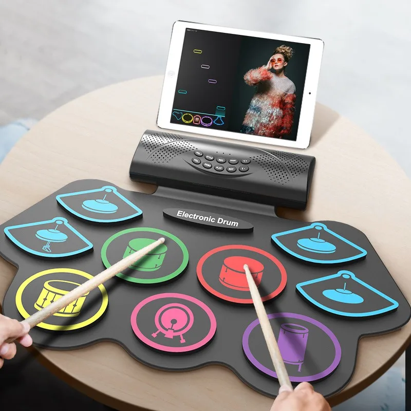 Hand Roll Electronic Drum USB Electronic Drum, Portable Drum Kit Silicone Professional Version Jazz Electronic Drum Playing Blue