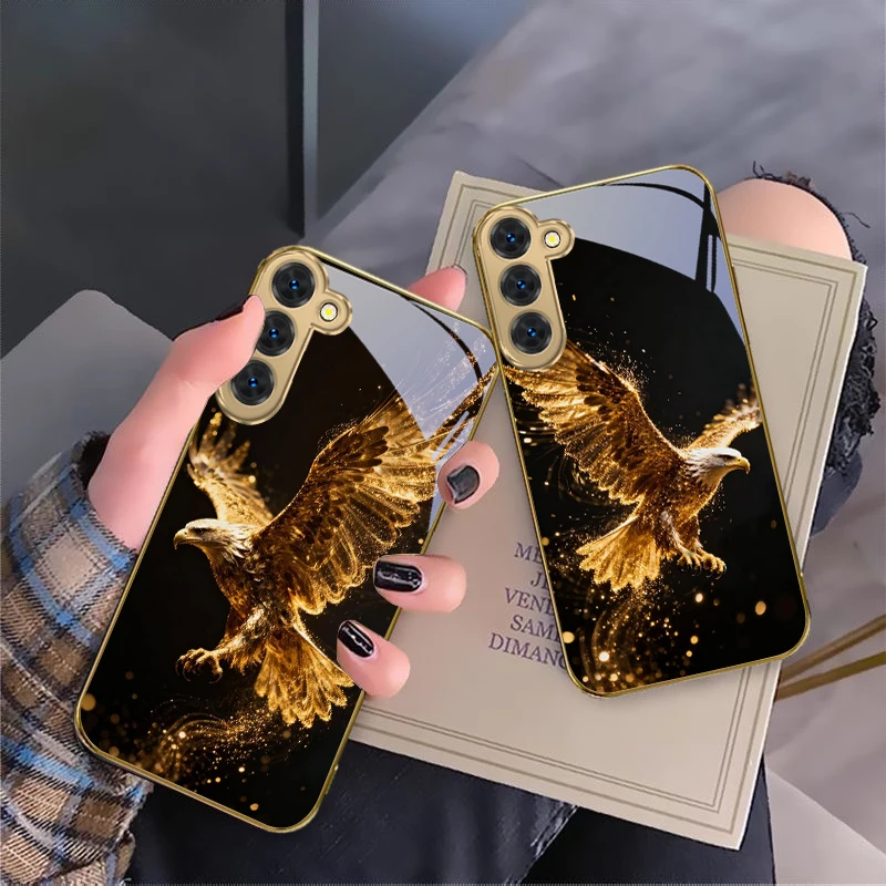 

Flying Golden Eagle For Samsung Galaxy S20 FE S21 S22 S23 Plus S24 Ultra 25Ultra S21+ S9+ S22Plus Golden glass phone case