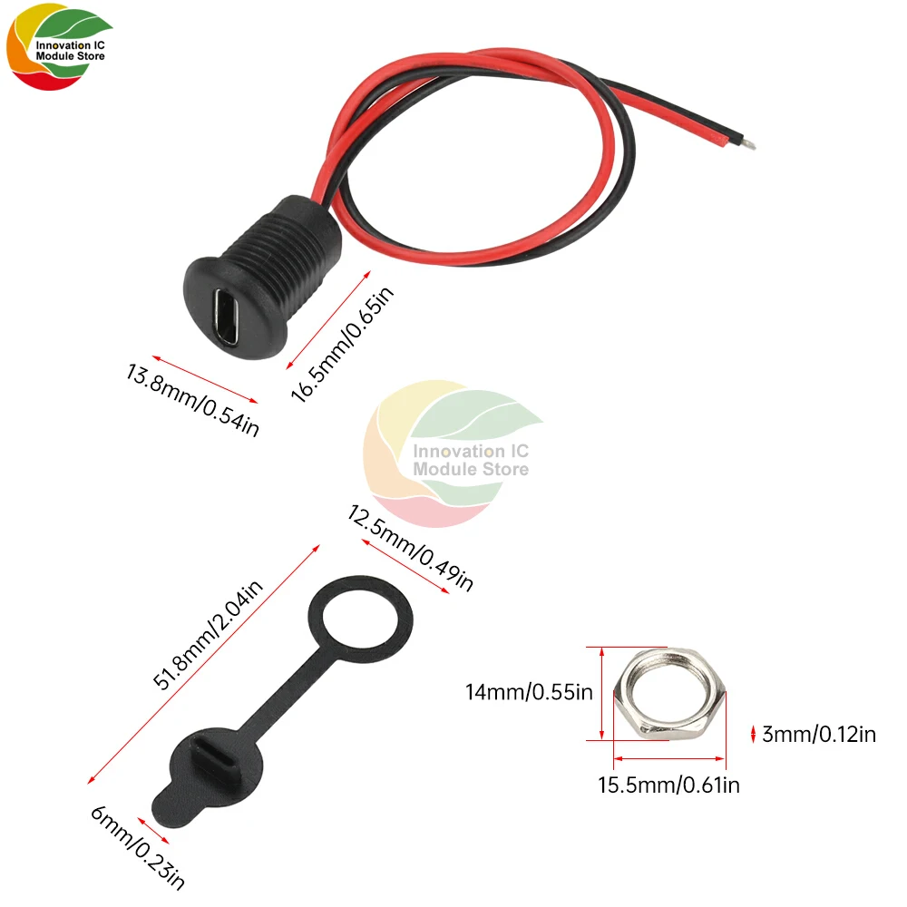 2-pin USB Type C Waterproof Connector Type C Waterproof Female Chassis Connector Locking Outer Threads Without Terminals