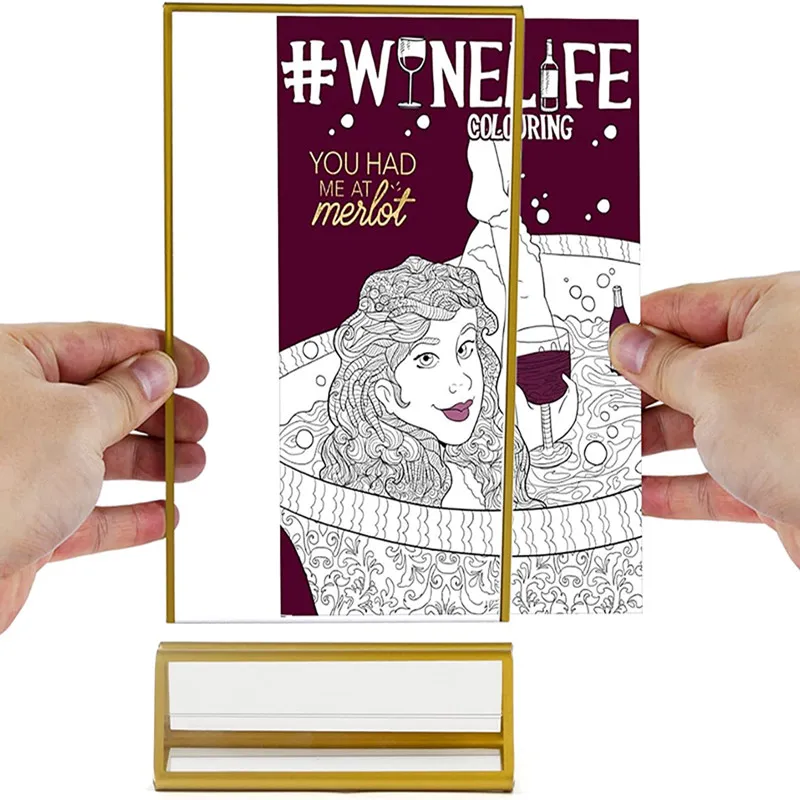 7 Inch 127x178mm Acrylic Sign Holder Display Stand Wedding Table Number Gold Border Photo Picture Frame Menu Paper Price Holder