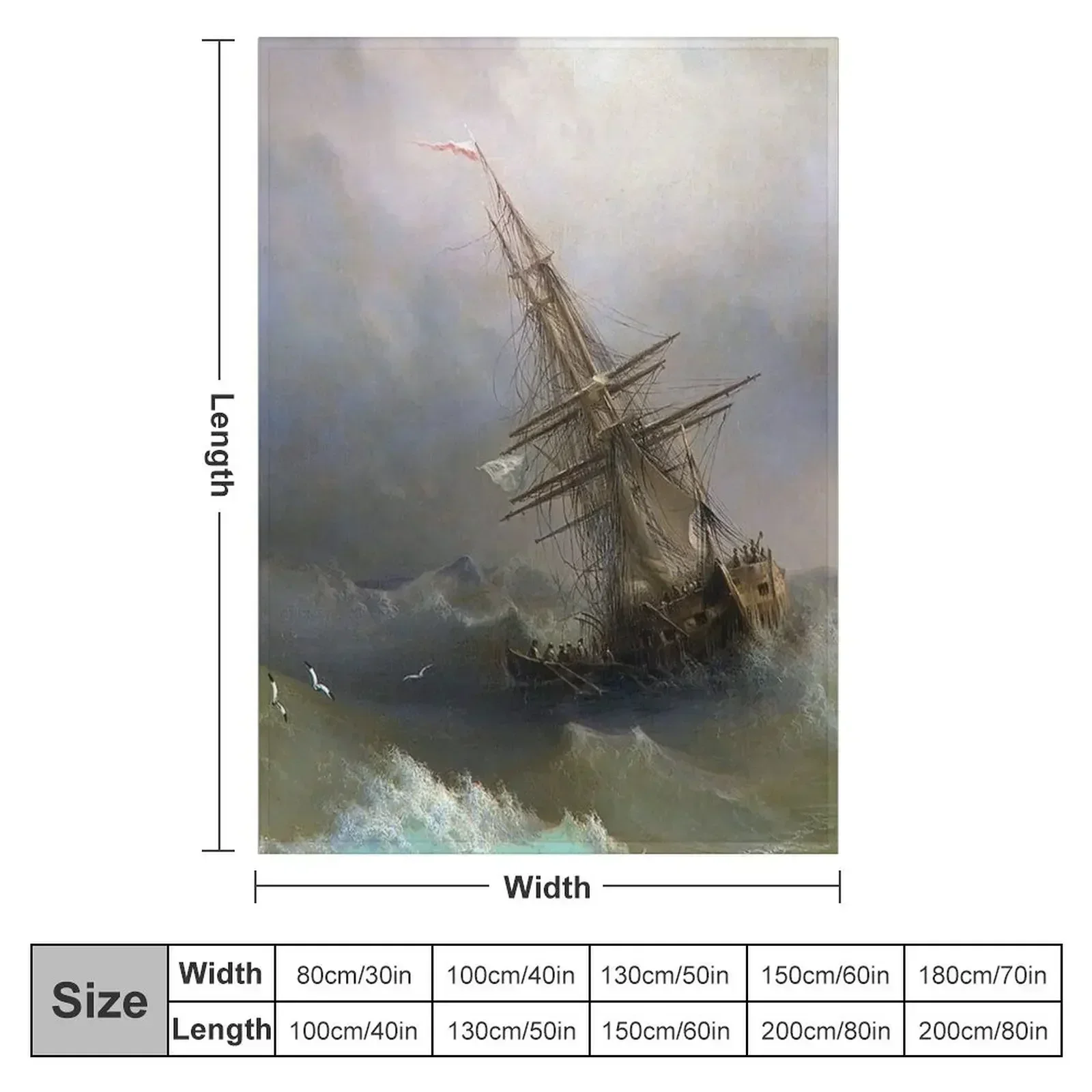Ship in the Stormy Sea - Ivan Aivazovsky - 1887 Throw Blanket Custom Cute Plaid sofa bed wednesday Blankets
