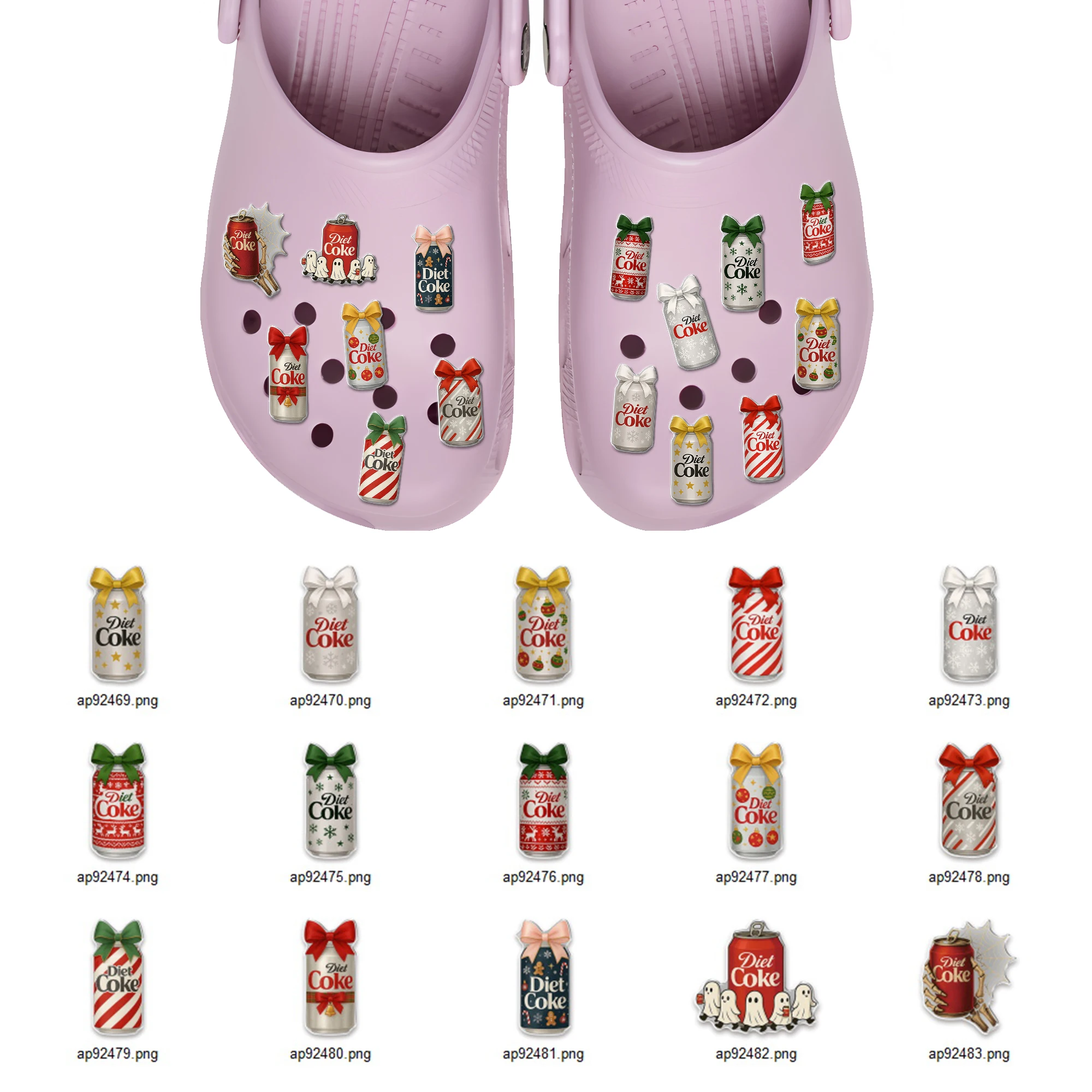 

Custom Acrylic Buckle Shoe Charms Personalized Soda Bottle Clog Shoes Pins Shoes Decoration Wholesale Christmas Party Gifts