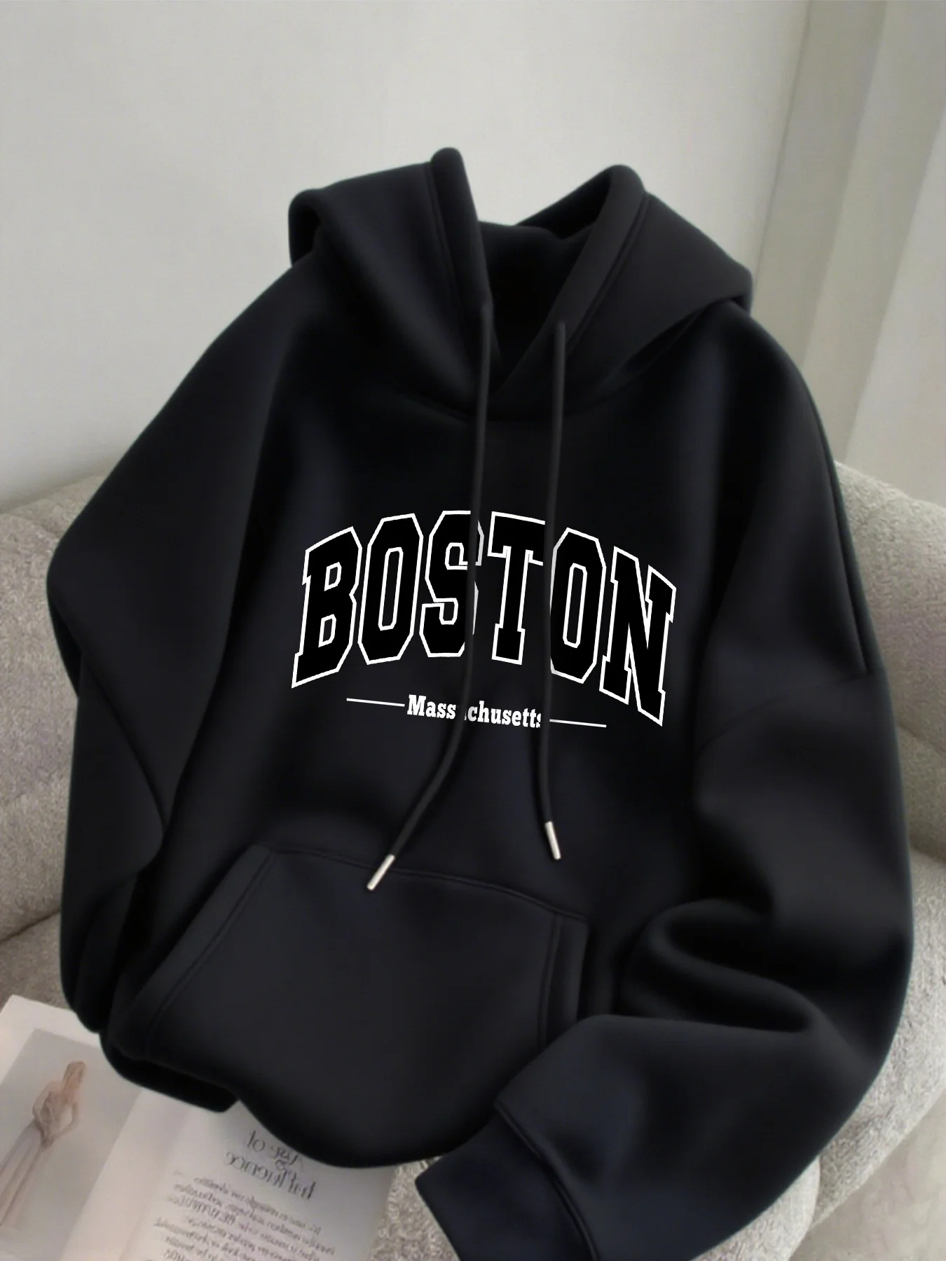 Men'S&Women's Fleece Hooded Sweatshirt BOSTON Autumn/Winter Versatile Sports Fashion Casual HipHop Sweatshirt Harajuku Unisex