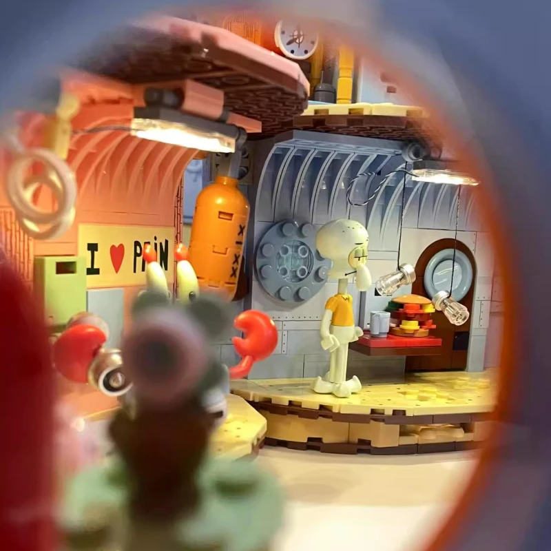 Klocki SpongeBob Kanciastoporty Dom Ananasa Restauracja Krab Patty Zestaw Modelowy Ozdoby na Biurko Zabawki DIY dla Dzieci Prezent