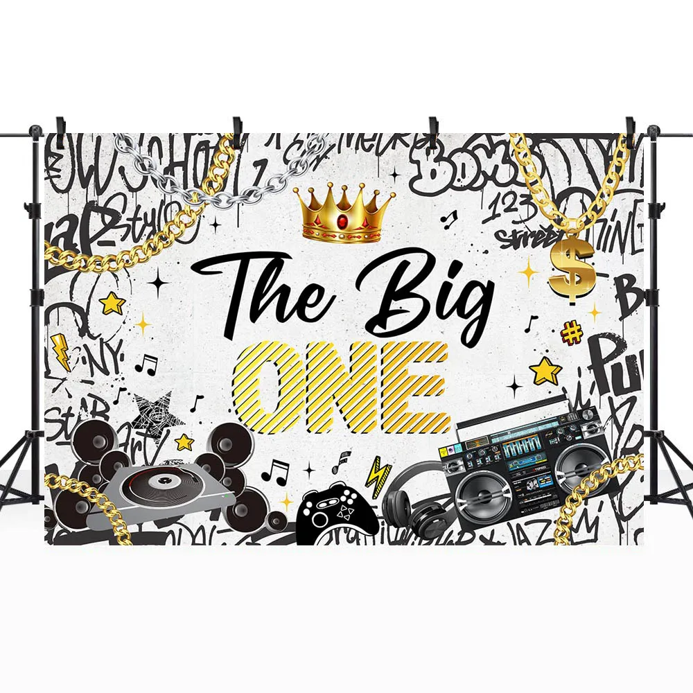 Mocsicka The Big One Boys, telón de fondo de 1er cumpleaños, decoración de fiesta, cadena dorada, corona de Hip Hop, pancarta de fondo para niños, accesorios de estudio fotográfico