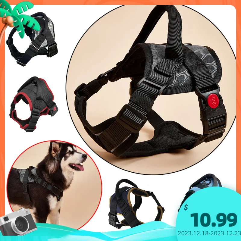 Walking Pet Dog Harness in Outdoor Training No Pull, Anti-Choke Adjustable Vest with Handle, Comfortable Breathable Denim Collar