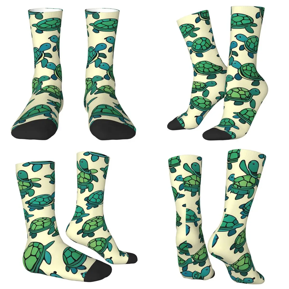 All Seasons Crew Stockings Cute Cartoon Green Turtle Socks Funny Long Socks for Men Women Valentine's Day Gifts