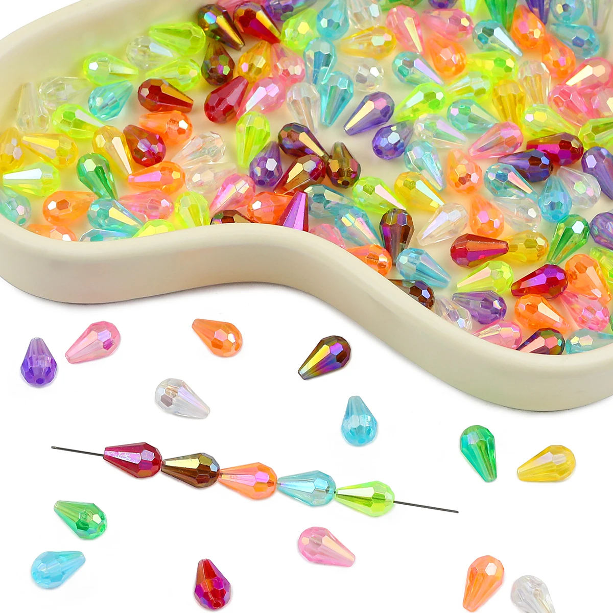 100pcs 8x12mm Water Drop Shape Plastic Crystal Spacer Loose Beads For Jewelry Making DIY Bracelet Necklaces Accessories Supplies