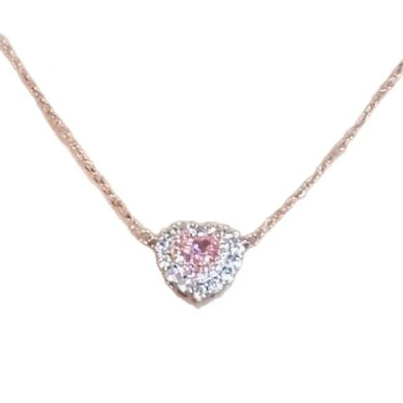 الفاخرة الخفيفة المتخصصة الراقية الشعور زهرة الجليد قطع الوردي الماس الحب قلادة عالية الكربون الماس الترقوة سلسلة بسيطة و ve