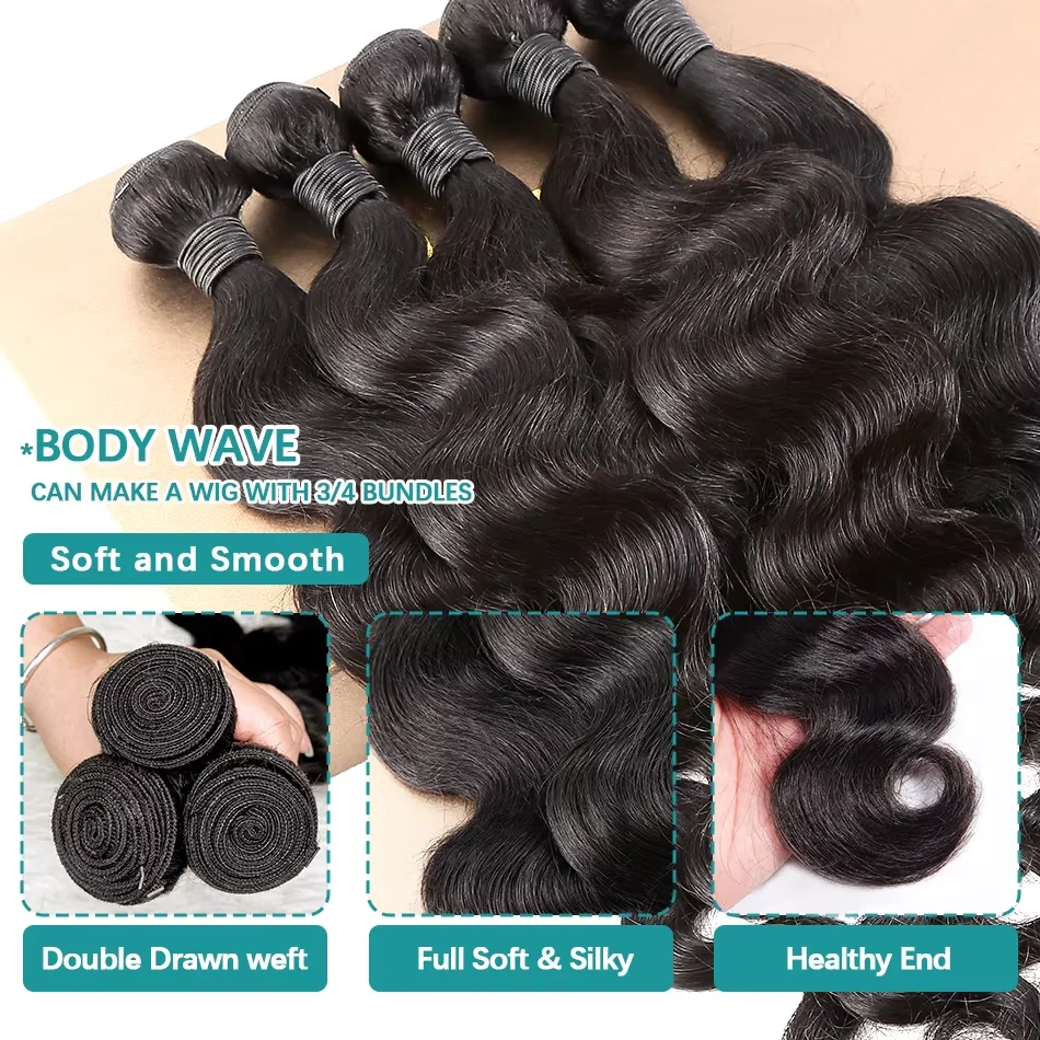 

Mossily 30 32 Inch Body Wave 3/4 Bundles Brazilian Natural Water Weave Unprocessed Human Hair Bundle Extensions For Black Women