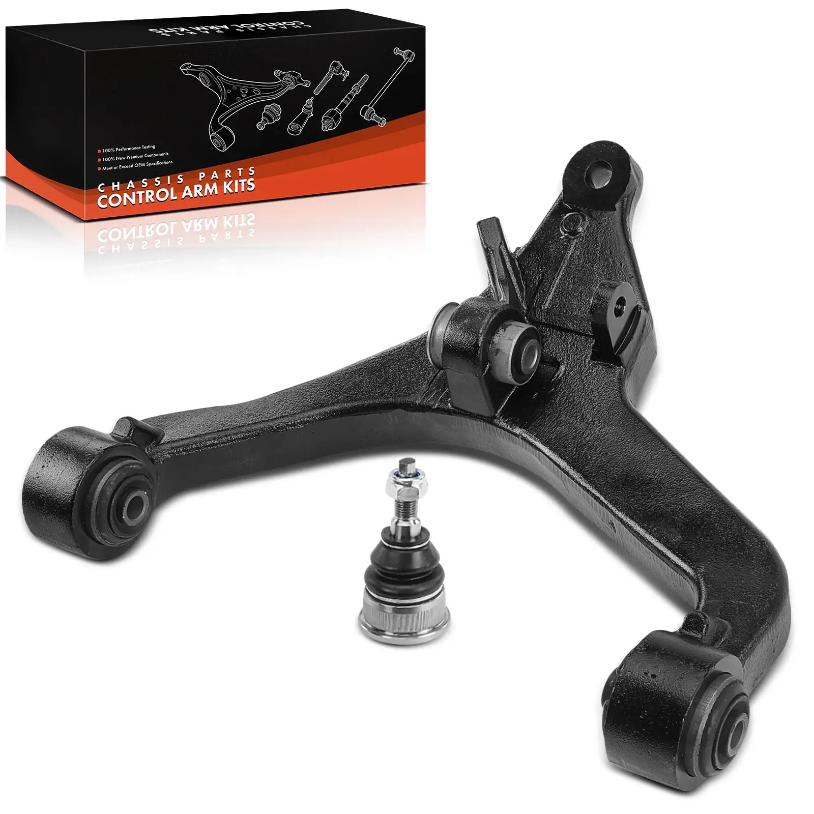 Frankberg 2-delige set voorste onderste draagarmen, linkerzijde, voor Jeep Cherokee KJ 2001–2008; onderdeelnummers 52088637AD, 52088637AF, K3199, 5069161AB