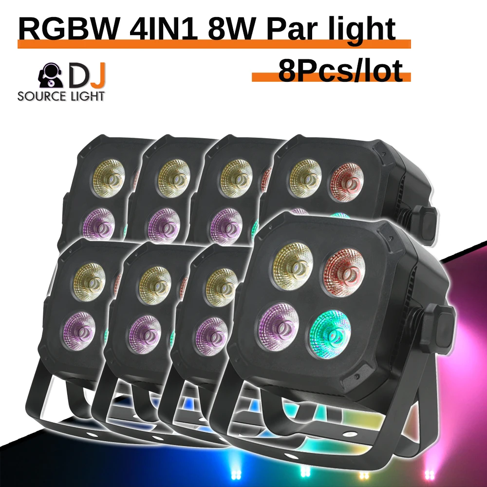 

8W RGBW LED Par Light 4in1 Стробоскоп с эффектом вечеринки DJ Disco KTV DMX 512 Звуковая активация для рождественского бара, клуба, свадебного шоу