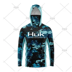 HUK Fishing Hoodie Shirts with Mask UV Neck Gaiter Fishing Clothing Men's Long Sleeve Breathable Quick Dry Fishing T-shirts
