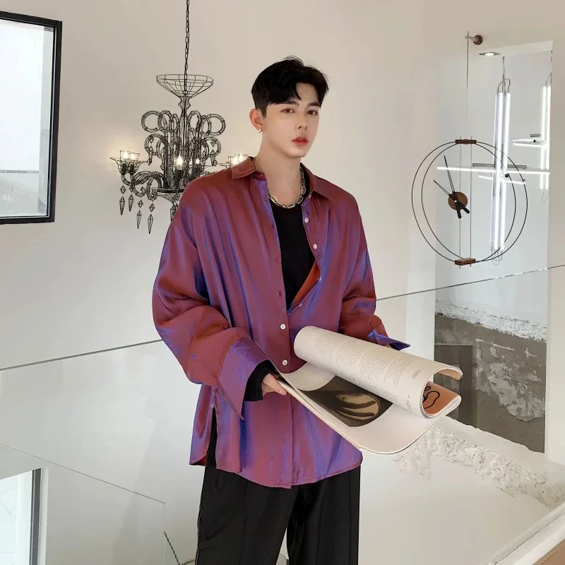 Men Holographic Summer Thin Colorful Shirts Male Sexy Cool Handsome Gentlemen Blouse Party Dinner Banquets Unisex Festival Tops