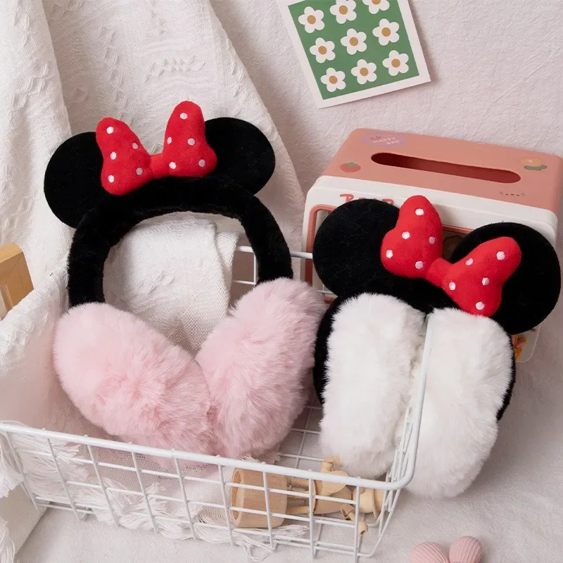 Disney Minnie Mouse Ear Warmer Cover Soft Plush Cartoon Women Warm Kawaii Winter Girls Cycling Cold Protection Cute Earmuffs