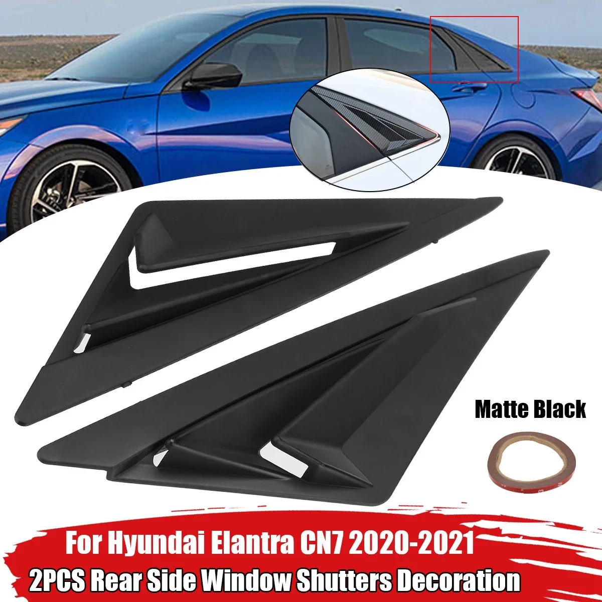 For Hyundai Elantra CN7 2020-2021 2PCS/Set Rear Side Window Shutters Decoration Trim Body Kits Matt Black