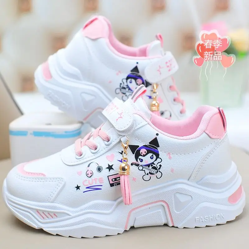 Hot Sanrio Girl Casual Shoes Kuromi Hello Kitty Kawaii Child Tassel Four Seasons Sneakers White Shoes Cartoon Fashion Gift New