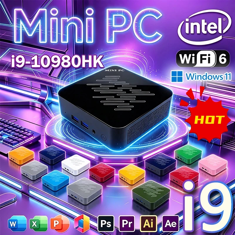 Core i9 10980HK Mini Desktop 16GB DDR4 512GB M.2 NVMe SSD Triple 4K Display WiFi6 BT5.2 Silent Cooling Home Office Pro PC
