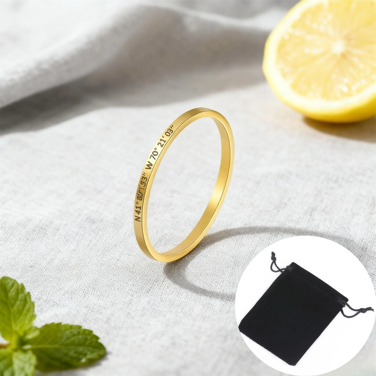 Customized Carving Personalized Name Solid Circle Couple Ring Stainless Steel 2mm Wide Simple Ring Punk Jewelry Valentine's Day
