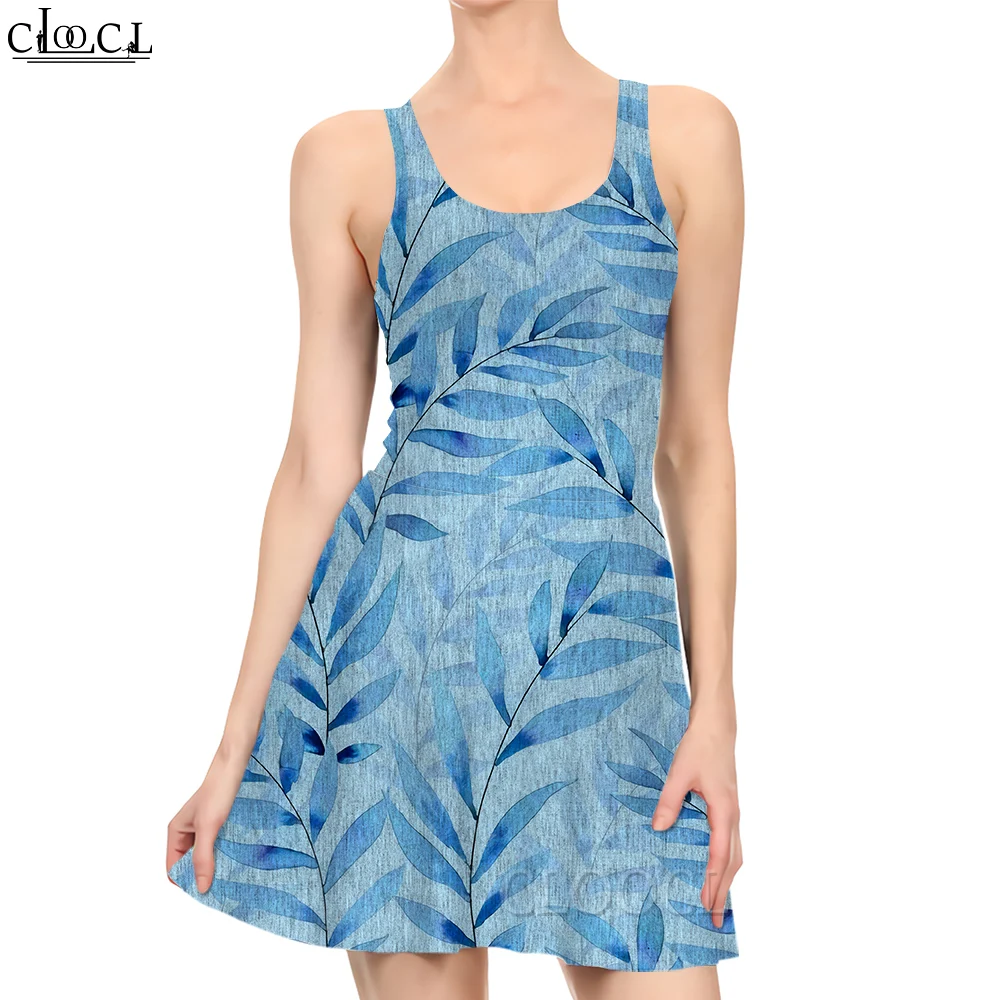 

CLOOCL Women Dress Green Leaves 3D Printed Mini Dress for Fashion Female Sleeveless Dresses Summer Dress Beach Style