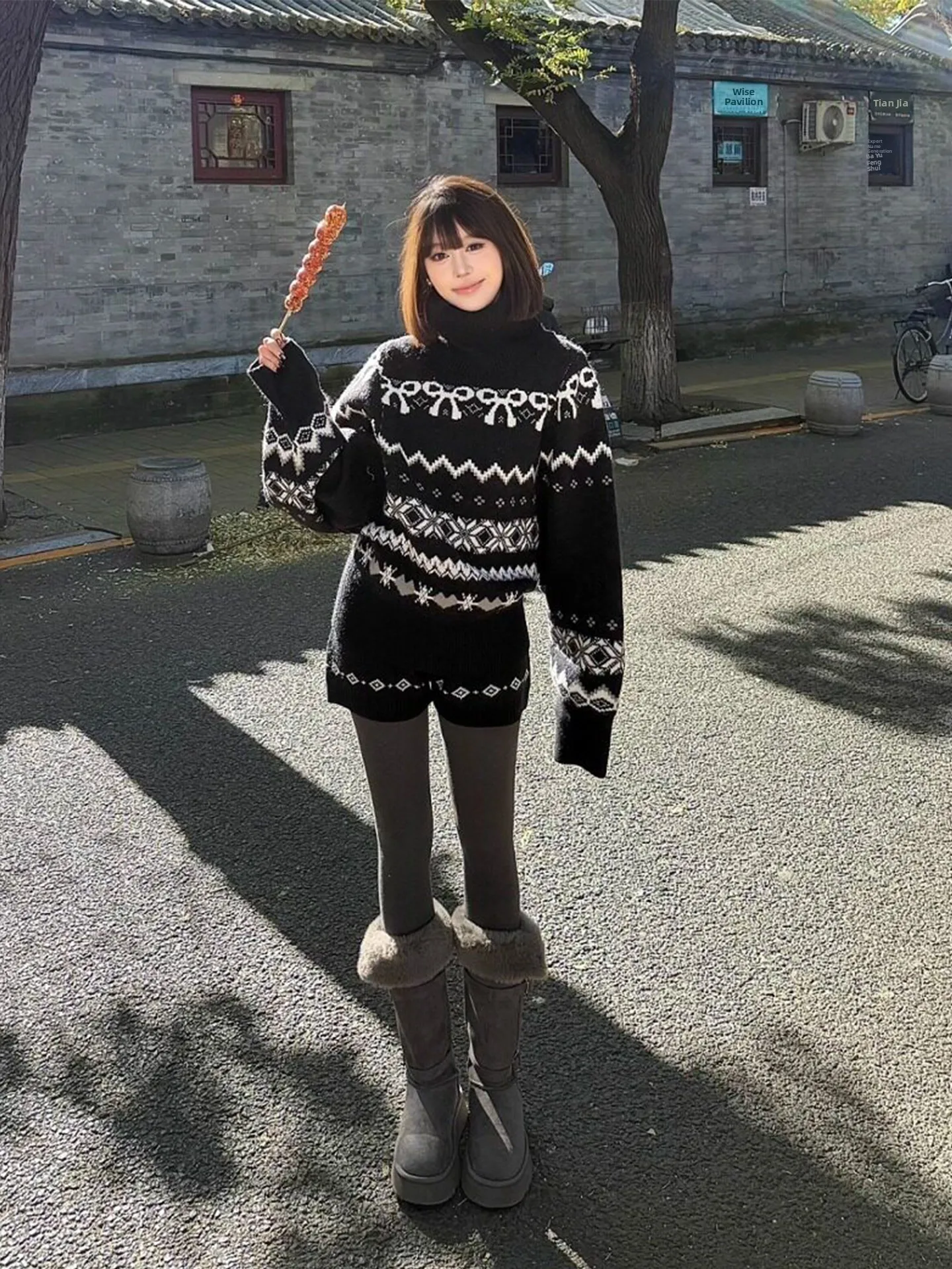 

Ретро американский трикотаж Fair Isle High Ne, женское зимнее пальто Lazy Sle Bla, брюки с вышивкой, комплект из двух предметов