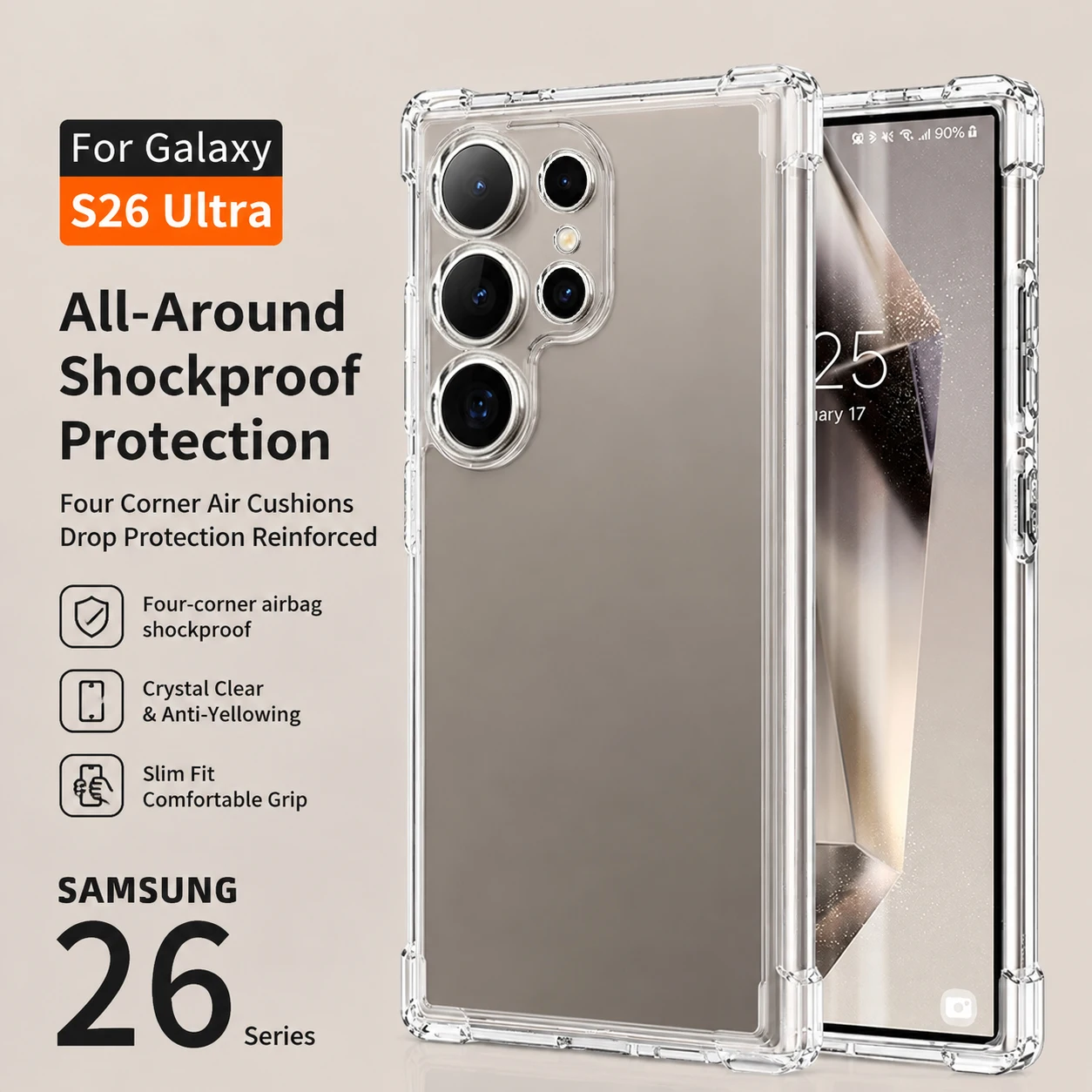 Minimalistische Transparente Stoßfeste Weiche Hülle für Samsung Galaxy S26 S25 S24 S23 S22 S21 Ultra Plus S25 Edge A34 A33 A54 A53 5G