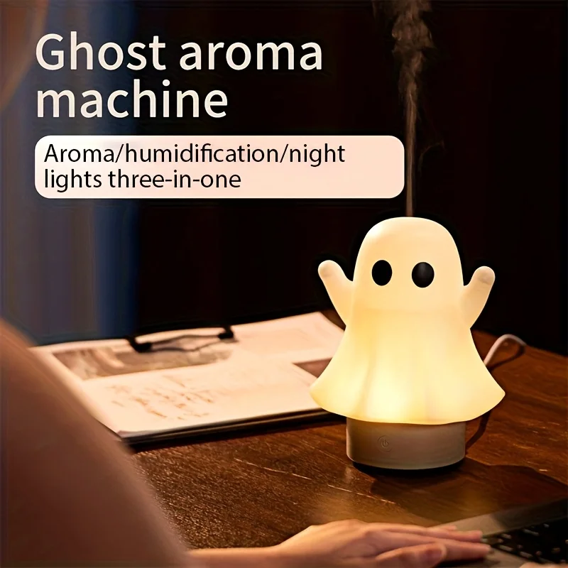 2025 Halloween Ghost-Shaped Aroma Diffuser Cute Design 7-Color Atmosphere Lighting Suitable For Halloween Home Decor And Gifts