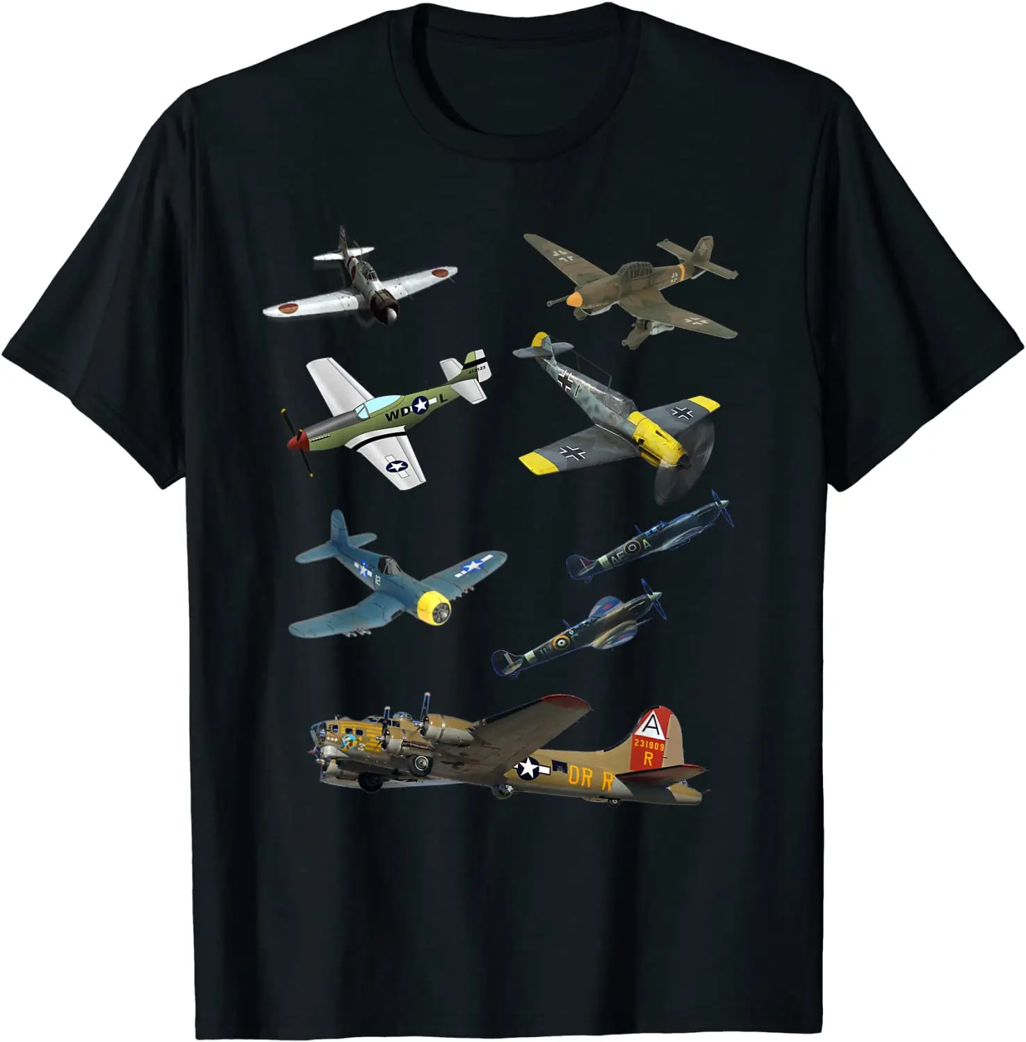 WW2 Planes Warbirds P51 Mustang Spitfire Messerschmitt Men T-Shirt Short Casual 100% Cotton Shirts