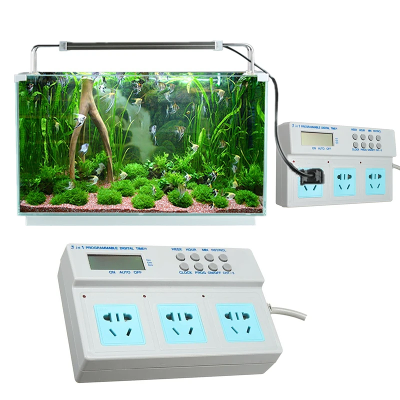 

3 in 1 Programmable LCD Digital Timer Socket Power Time Control For Fish Aquarium Lighting Filter Air Pump Wavemaker Water Pump