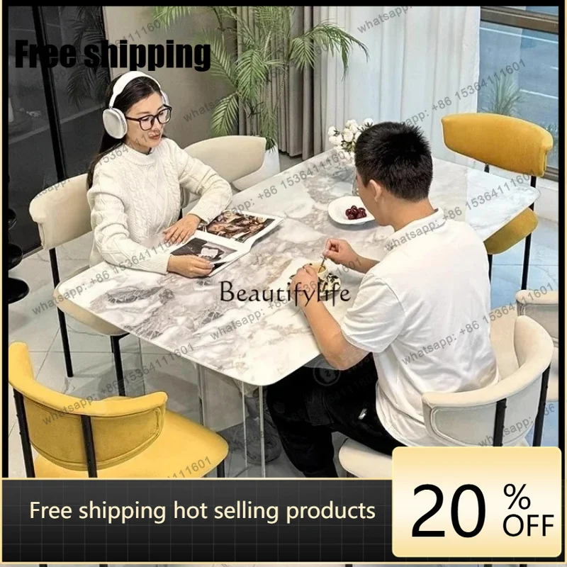 Factory Direct Light Luxury Acrylic Floating Marble Dining Table and Chairs High-end Rectangular Luxury Stone Table