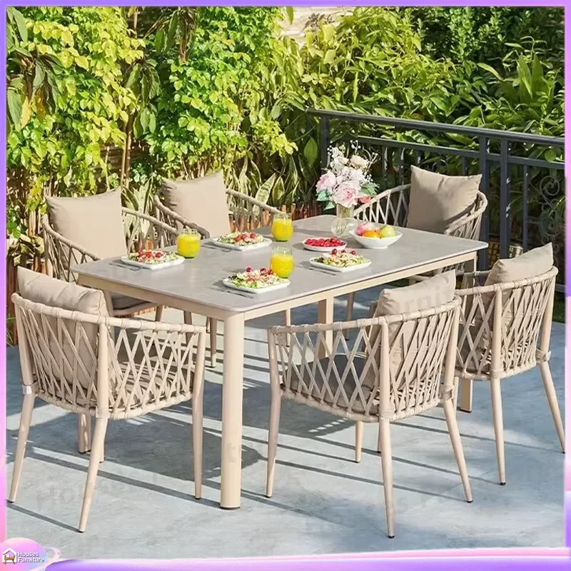 Modern Outdoor Aluminum Table and Rattan Chair Set Durable Patio Furniture Balcony Rooftop Garden Bistro Dining Combo