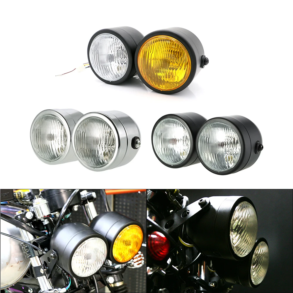 

Universal H4 Twin Headlight Motorcycle Double Dual Lamp For Harley Softail Dyna Fat Boy FLSTF Cafe Racer Chopper Custom Bobber
