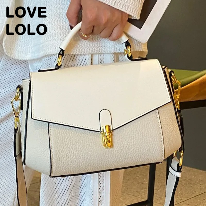 

2025 New Genuine Leather Shoulder Bag for Women Block Tote First Layer Cowhide Crossbody Purse High Quality Commuter Handbag