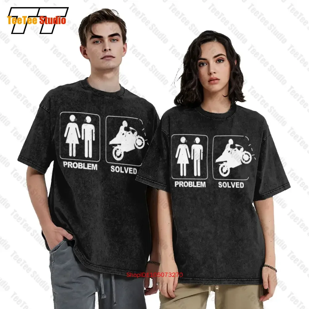Problem Solved Motorcycle Biker Motorcyclist Wife Divorce Vintage Oversized T-Shirt 8X2W