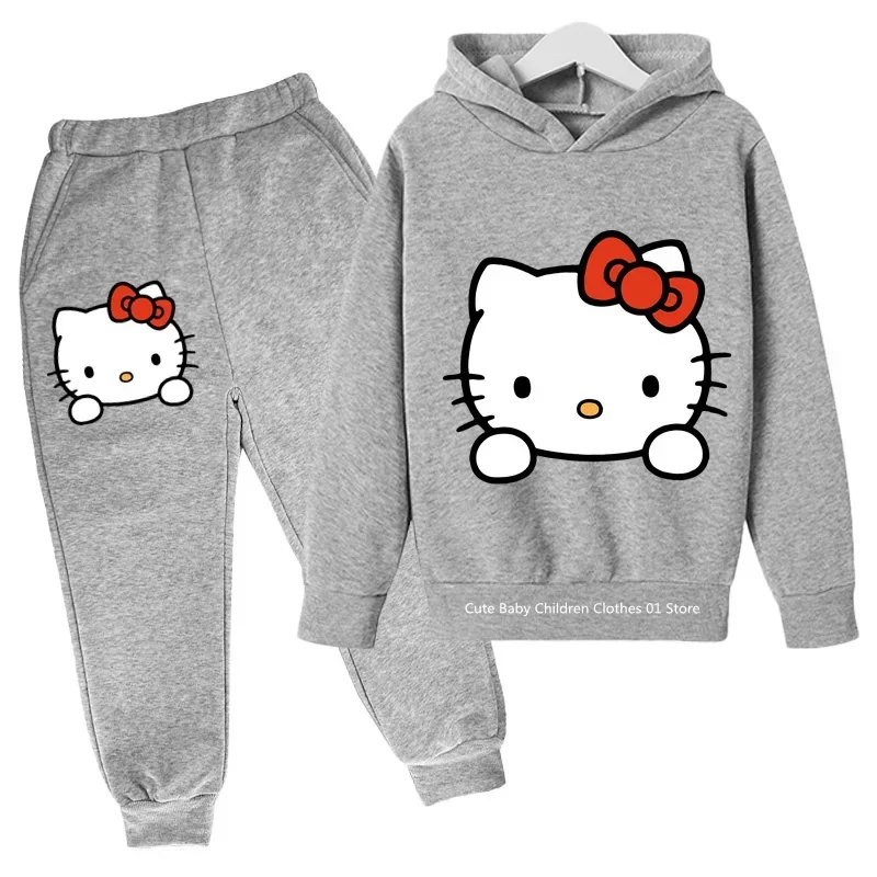 New Hello Kitty Spring Cute Kids hoodie 2024 cartoon girl Student Street wear pullover hoodie casual suit for 4-14 year olds