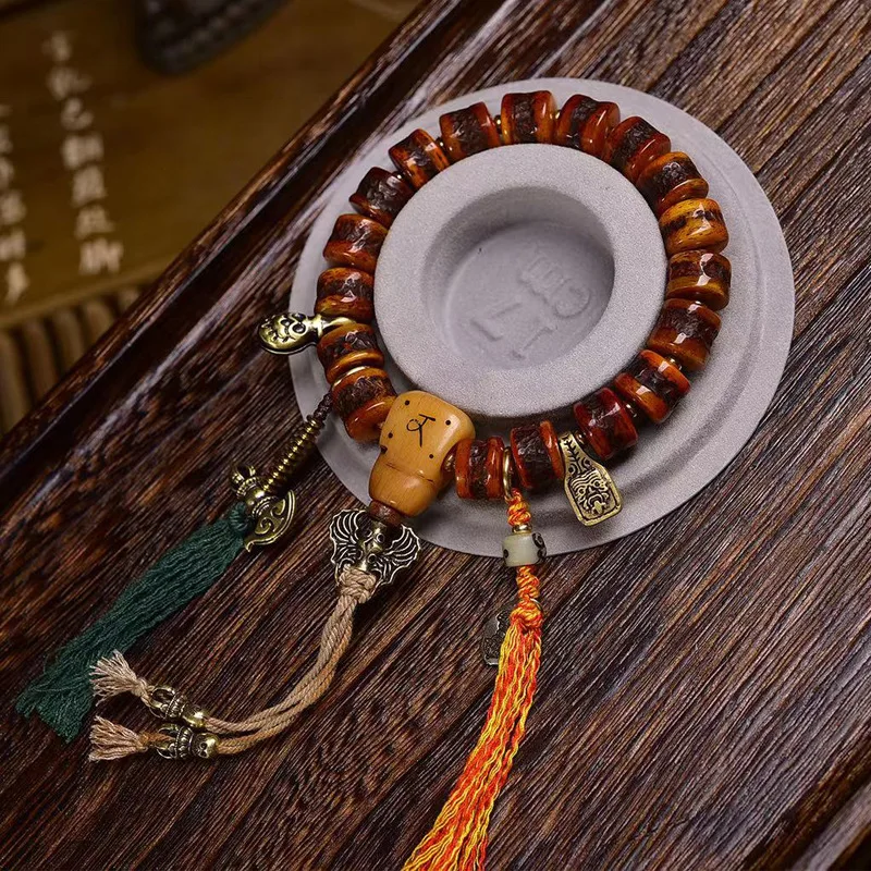 

Natural Tibetan Yak Bone Artistic Bead Bracelet Barrel-Shaped Beads with Bone T-Joints Vintage Camel Bone Bracelet