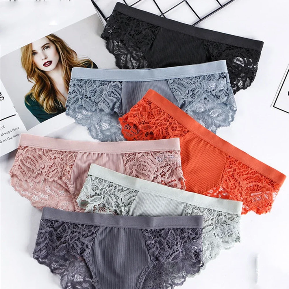 

6pcs Women's Lace Solid Color Panties Set Sweet Lace Breathable Female Underwear Hollow Out Sexy Intimate Briefs Cozy Underpants