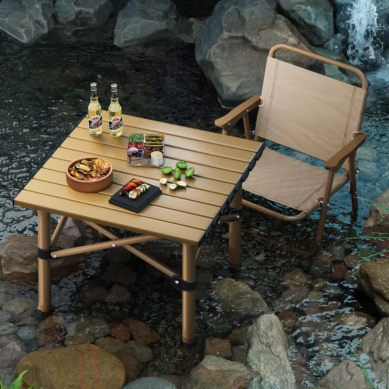 Folding table, portable outdoor camping table and chair combination