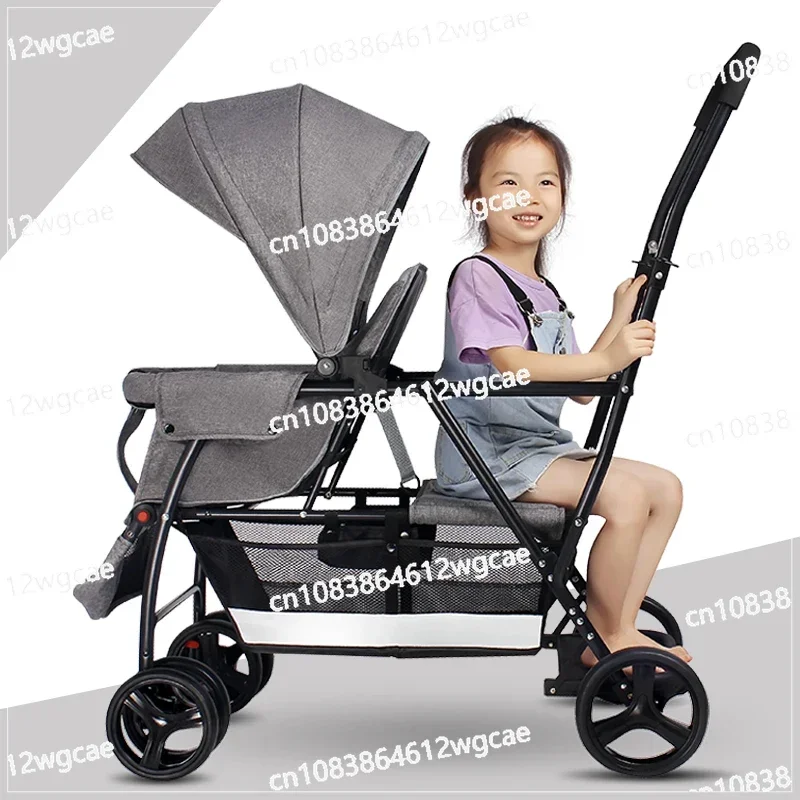 Sit and Stand Tandem Stroller, Lightweight Twins Carriage with Toddler Platform, Suit for 0-7 Ages Kids